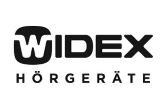 Logo der Firma Widex als Schriftzug mit dem Text "Hörgeräte" darunter  - verlinkt zur Homepage von Widex