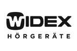 Logo der Firma Widex als Schriftzug mit dem Text "Hörgeräte" darunter