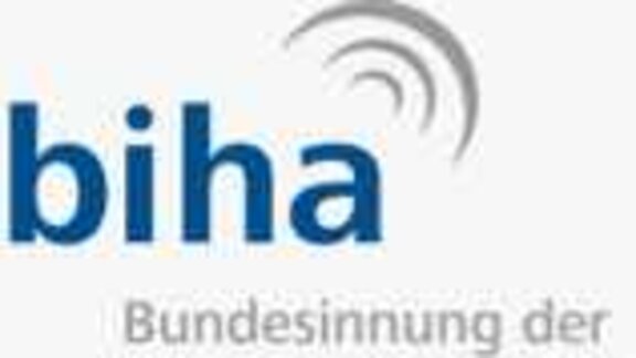 Logo der Bundesinnung der Hörakustiker (BIHA) als Schriftzug "biha" mit dem Text "Bundesinnung der Hörakustiker KdöR" darunter - verlinkt zur Homepage von biha