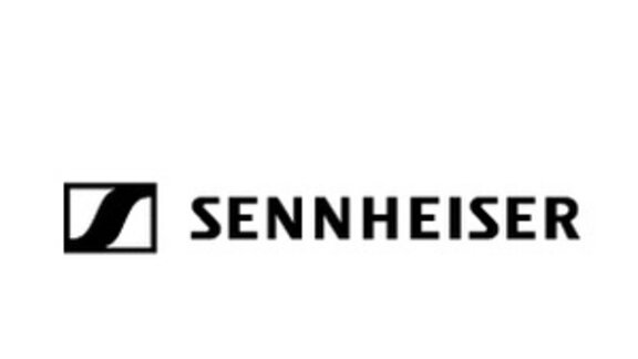 Logo der Firma Sennheiser als Schriftzug mit schwarzen Symbol - verlinkt zur Homepage von Sennheiser